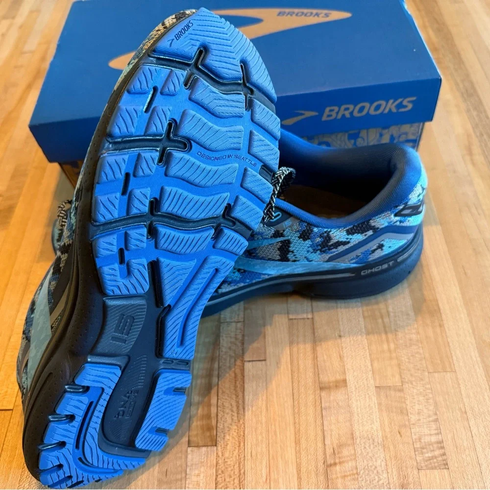 Brooks Ghost 15 Blue and Black Camo Running Shoes Men’s 9 Med/D - Picture 6 of 16
